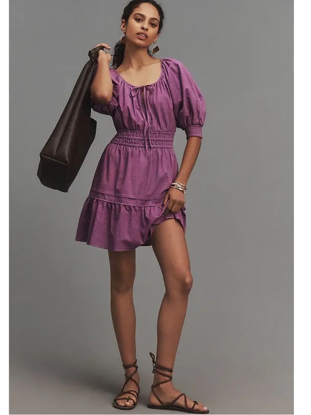 NWT Anthropologie Lilac Puff-Sleeve Somerset Mini Dress Large